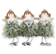 Drei Weihnachtsengel Figuren mit Krone, Flügeln und verschiedenen Symbolen