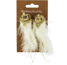 Zwei goldene Weihnachtsschmuck-Vögel mit Federn