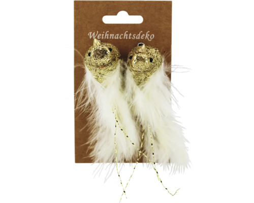 Zwei goldene Weihnachtsschmuck-Vögel mit Federn