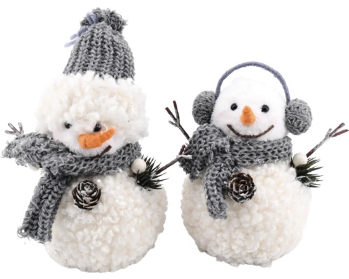 DEKOFIGUR SCHNEEMANN 16CM Zwei dekorative Schneemänner mit Mützen und Schals