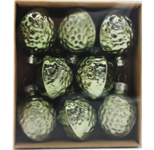 Verpackung mit neun grünen Weihnachtskugeln mit unebener Oberfläche