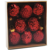 Neun rote Weihnachtskugeln in einer Box