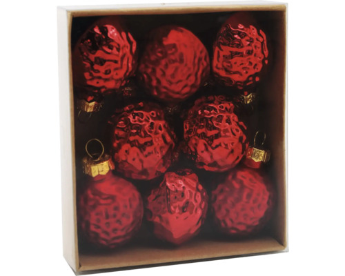 BAUMBEHANG WALNUSS 8 STK ROT Neun rote Weihnachtskugeln in einer Box