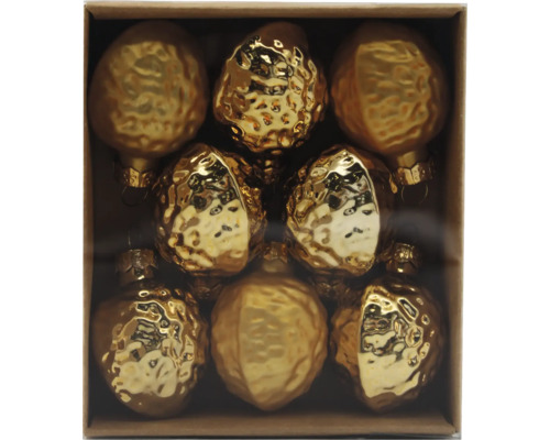 BAUMBEHANG WALNUSS 8 STK GOLD Set mit neun Christbaumkugeln in Walnussform