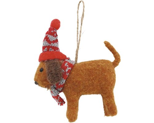 BEHANG HUND MIT MÜTZE 12,5 CM Dekorativer Hundeanhänger mit Mütze und Schal