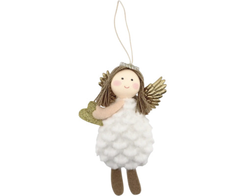 BEHANG ENGEL WEISS 12 CM Engel-Weihnachtsanhänger mit Herz und Aufhängeschnur