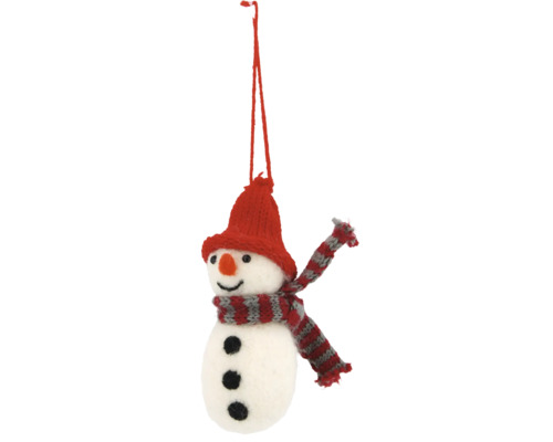 BEHANG WOLLE - SCHNEEMANN 12,5 CM Schneeemann Weihnachtsbaumschmuck mit Mütze und Schal