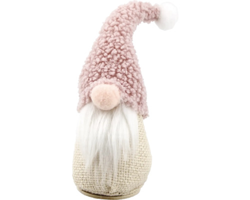 WICHTEL SANTA MIT ROSA MÜTZE 15 CM Dekorativer Zwerg mit Mütze und Bart