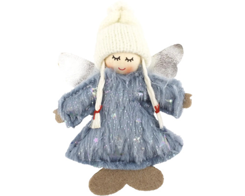 BEHANG ENGEL BLAU 12 CM Dekorative Engel-Figur mit Mütze und Flügeln