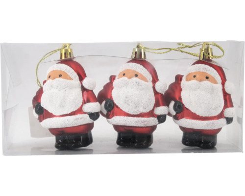 W.BAUM BEHANG KS SANTA 3 STK 8CM Weihnachtsbaumschmuck, drei Weihnachtsmannfiguren im Set