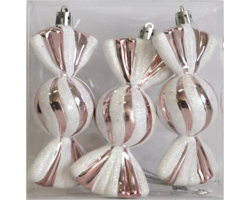 KS BEHANG BONBON 10CM/3STK Drei Bonbon-förmige Christbaumkugeln mit Streifen