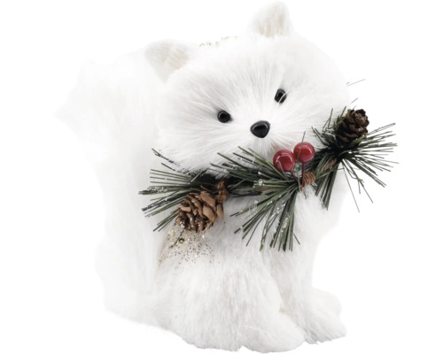 DEKOFIGUR FUCHS WEISS 14CM Dekofigur Fuchs mit Tannenzweigen und Tannenzapfen