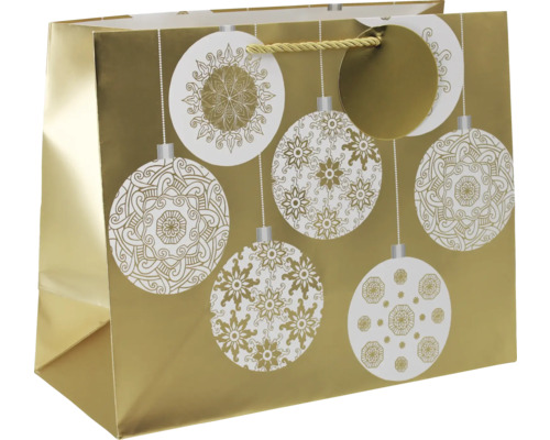 W.TT QUER GOLD KUGELN WEISS Geschenktasche mit weihnachtlichen Ornamenten