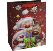 Geschenktüte mit Weihnachtsmann, Schneemann und Rentier Motiven