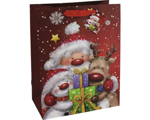 W.TT.GROSS WMANN UND FREUNDE Geschenktüte mit Weihnachtsmann, Schneemann und Rentier Motiven