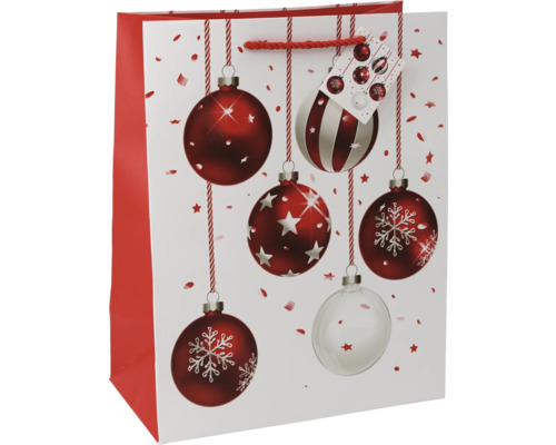 Geschenktüte mit Weihnachtskugelmotiven und Tragekordel