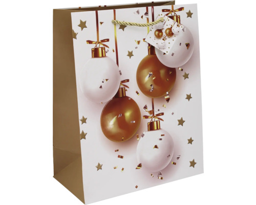Geschenktüte mit Weihnachtskugelmotiv und Geschenkanhänger