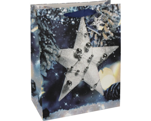 W.TT.GROSS KUGELN STERN Geschenktüte mit Sternmotiv und weihnachtlichem Hintergrund