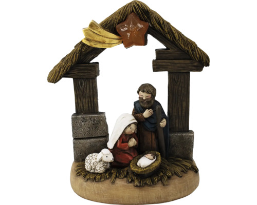 Weihnachtsdekoration Krippe 19 cm Krippendarstellung mit Jesuskind, Maria, Josef und Schaf