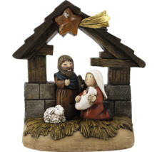 Weihnachtskrippe mit Josef, Maria, Jesuskind und Schaf