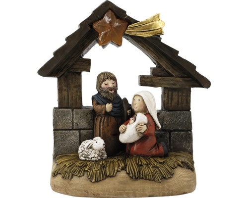 Weihnachtsdekoration Krippe 14 cm Weihnachtskrippe mit Josef, Maria, Jesuskind und Schaf