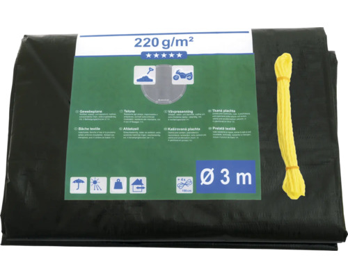 Abdeckplane mit 220 Gramm pro Quadratmeter und drei Meter Durchmesser