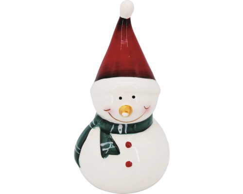 Weihnachtsdekoration Schneemann Keramik 13 cm Dekofigur Schneemann mit roter Mütze und grünem Schal
