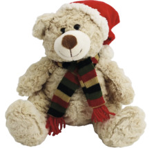 Teddybär mit Weihnachtsmütze und Schal