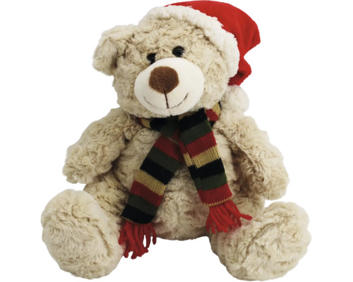 Weihnachtsdekoration Plüschbär hell 25 cm Teddybär mit Weihnachtsmütze und Schal