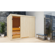 Innenraumsauna mit Glastür und Holzbänken