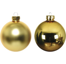 Zwei goldene Weihnachtskugeln zum Aufhängen
