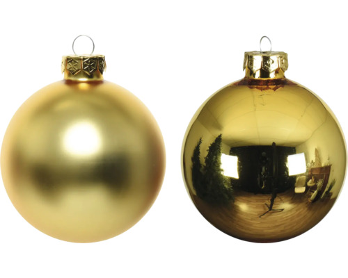 Zwei goldene Weihnachtskugeln zum Aufhängen