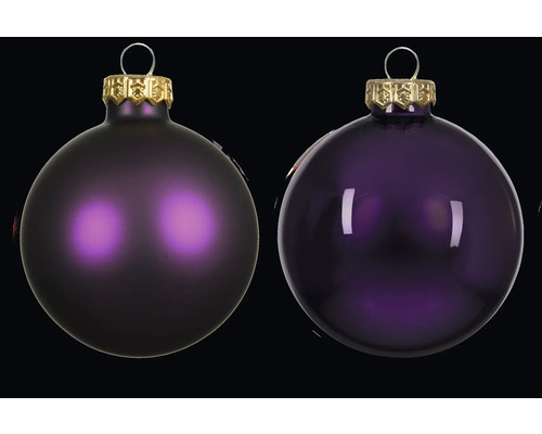 Zwei violette Weihnachtskugeln mit Aufhängung
