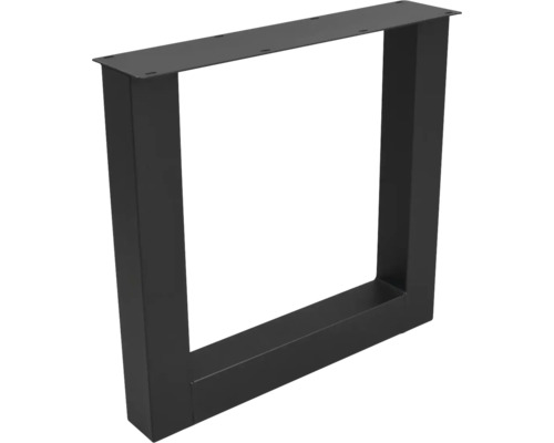 Schwarze Tischkufe aus Metall in rechteckiger Rahmenform mit Montageplatte.