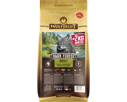 Wolfsblut Trockenfutter Dark Forest Adult mit Wild und Süßkartoffeln, 14,5 Kilogramm