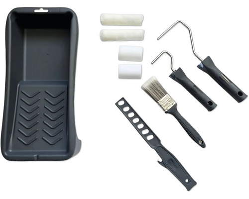 Streich und Lackierset 9-teilig Farbauftragungsset mit Farbwanne, Farbwalzen, Pinsel und Abstreifgitter