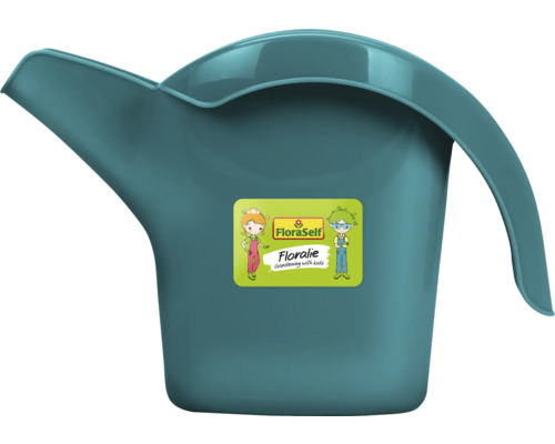 Kunststoff-Gießkanne für Kinder mit FloraSelf-Logo