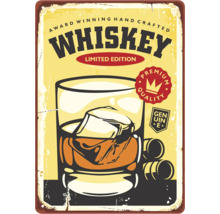 Whiskey Blechschild im Retrodesign mit Whiskeyglas und Eiswürfeln