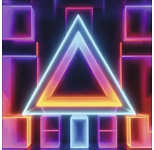 Abstrakte Darstellung mit geometrischen Neonformen: Dreieck und Quadrate.