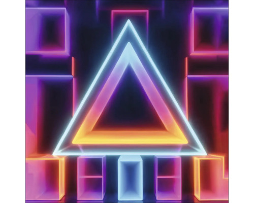 Abstrakte Darstellung mit geometrischen Neonformen: Dreieck und Quadrate.