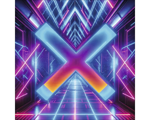 Abstrakter Tunnel mit Lichtinstallationen in X-Form