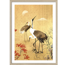 Gerahmtes Wandbild mit Kranichen und japanischer Landschaft