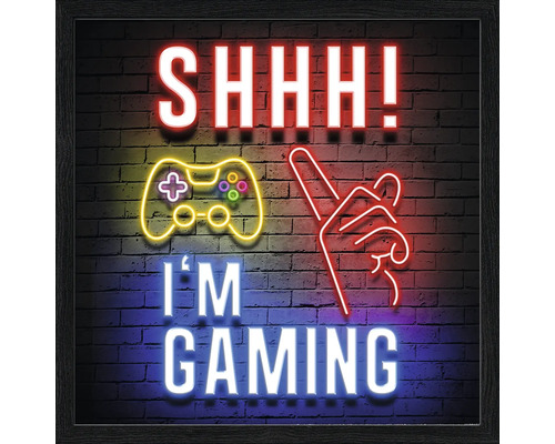 Gerahmtes Bild Shhh im Gaming 33x33 cm "Dekorative Wandkunst mit dem Text ""SHHH! I'M GAMING"" und einem Gamecontroller-Symbol"