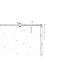 Illustration einer Ecke mit Abmessungen und Dübelbefestigung.