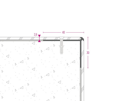 Illustration einer Sockelleiste mit Maßangaben für die Montage