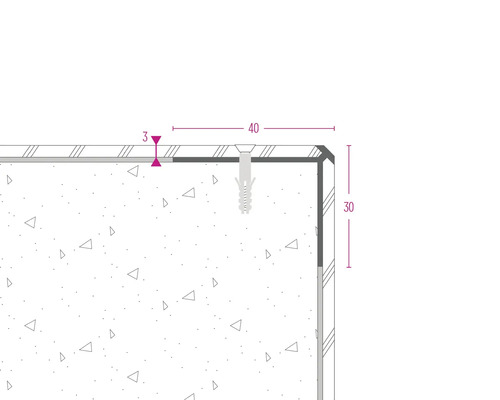 Technische Zeichnung eines Wandprofils mit Maßangaben