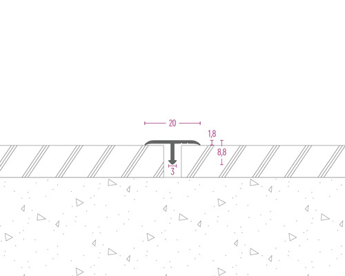 Technische Zeichnung eines Übergangsprofils mit Maßangaben