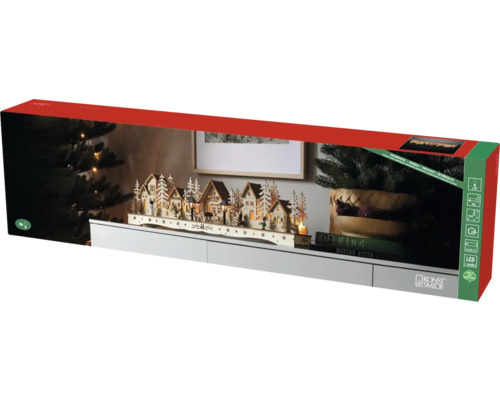 Verpackung einer beleuchteten Winterdorf-Dekoration von Konstsmide für den Innenbereich