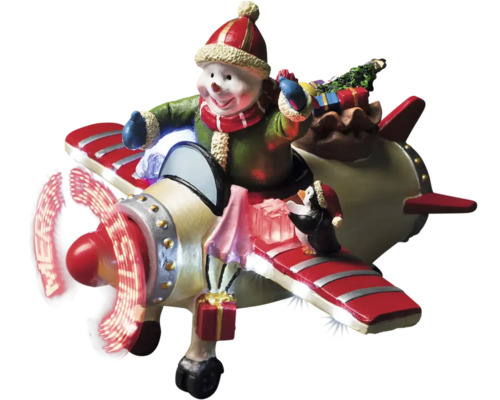 LED Szenerie Konstsmide Schneemann im Flugzeug 8 LEDs Lichtfarbe bunt batteriebetrieben inkl. Timer Weihnachtsdekoration mit Schneemann im Flugzeugdesign