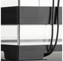 Detailansicht eines Aquariums mit Glasbehälter und Kabeln